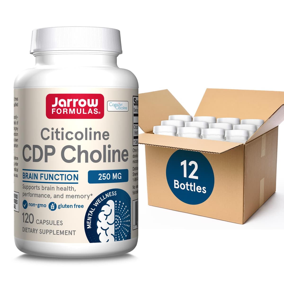 Jarrow Formulas Citicoline CDP Choline 250 mg - Apoya la salud cerebral & la memoria, 120 cápsulas (pack de 12)