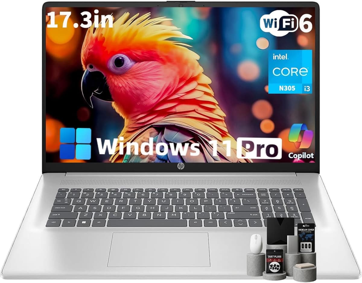 HP Laptop de 17.3" HD+ para Estudiantes y Negocios, Procesador Intel de 8 Núcleos, 16GB RAM, 1TB SSD, WiFi 6, Bluetooth 5.3, HDMI, Tipo-C, Plateado, Windows 11 Pro 17 Laptop
