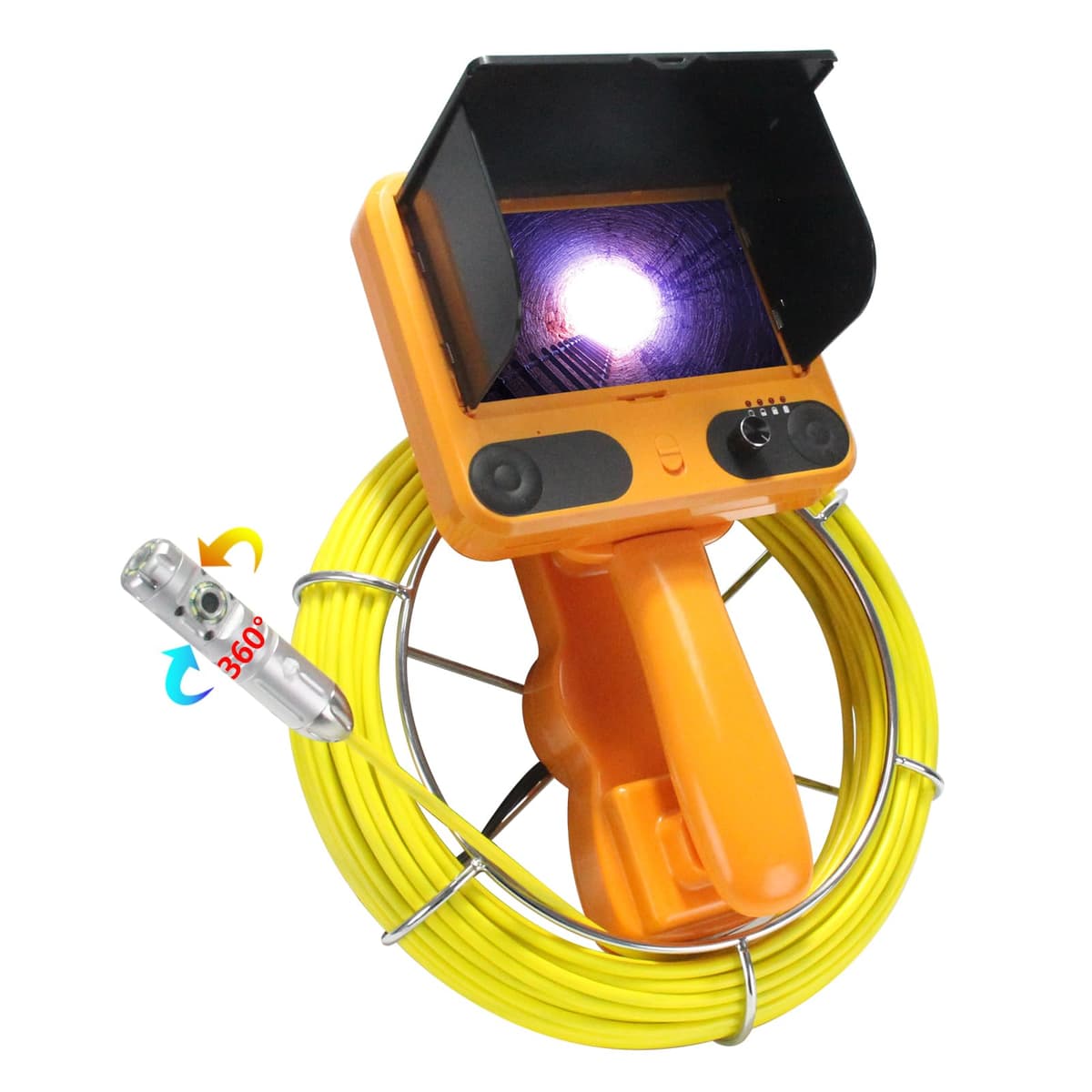 Danculpe Cámara de Inspección de Cañerías 7" con Contador de Distancia, Cámara Dual Rotatoria 360°, DVR, 20M