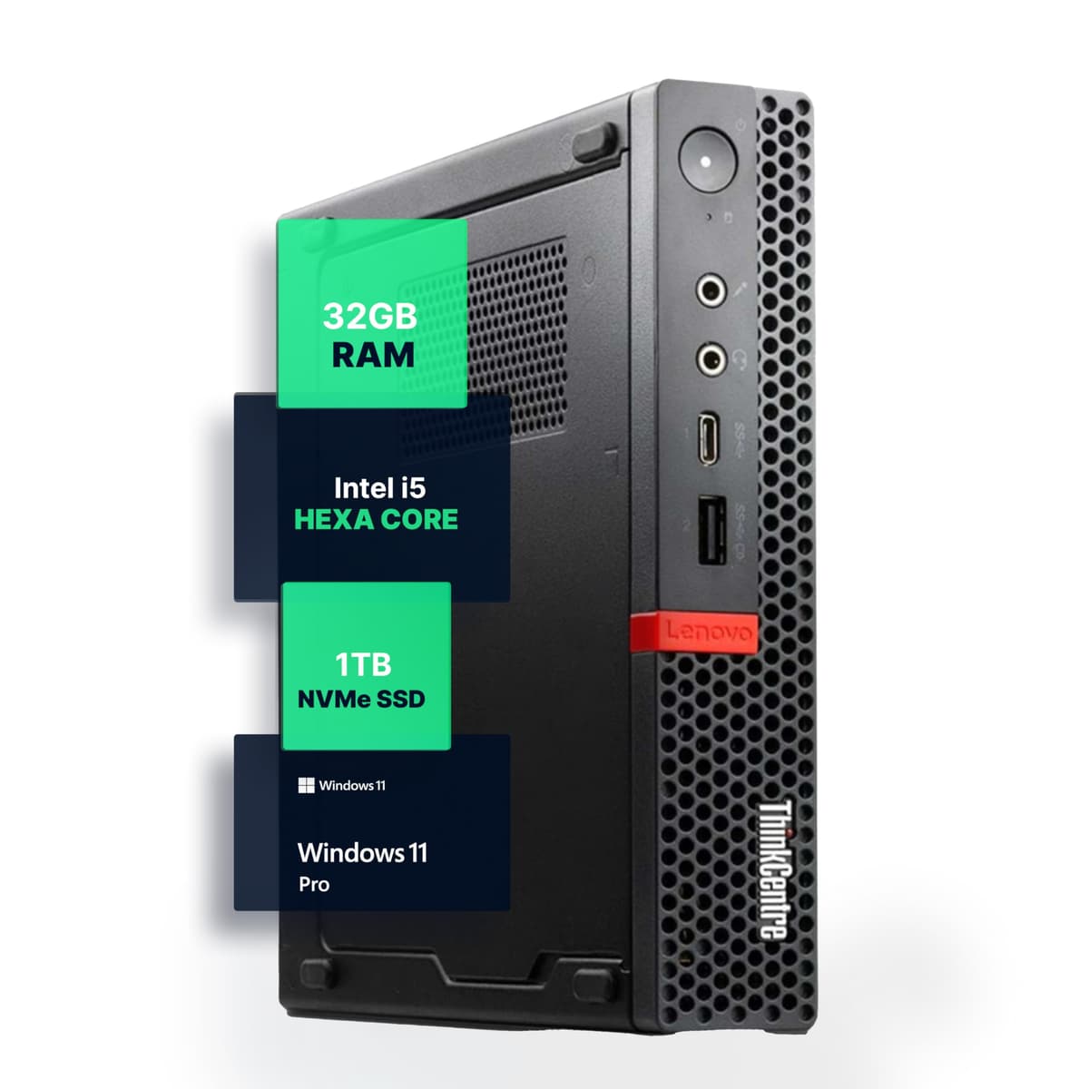 Lenovo M720Q ThinkCentre Mini PC | Windows 11 Pro | Intel i5-8400T | 32GB RAM + 1TB NVMe | Wi-Fi 5G + BT | Computadora de escritorio micro para hogar u oficina (Reacondicionado)