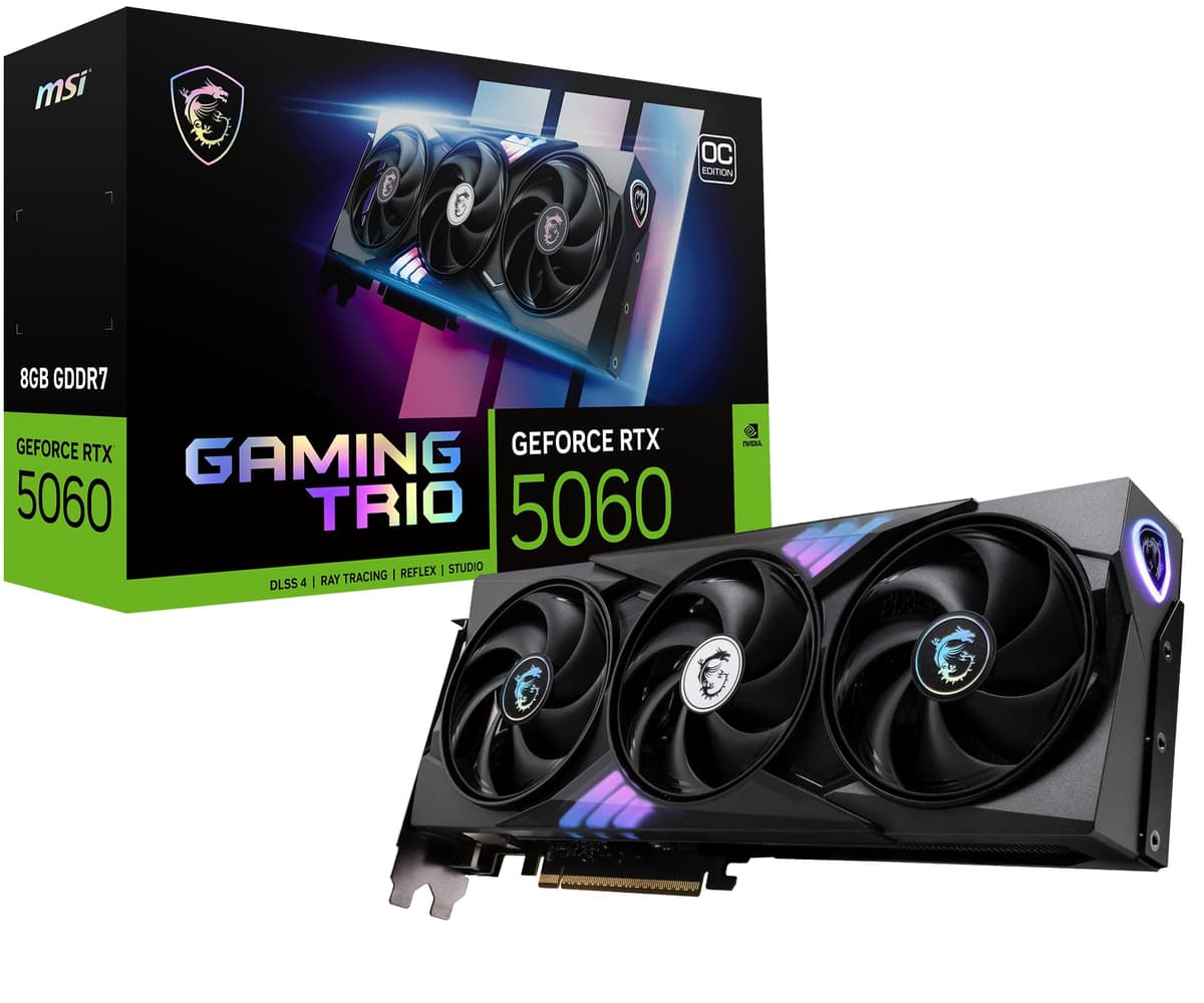 MSI Gaming RTX 5060 8G Gaming Trio OC Tarjeta Gráfica (8GB GDDR7,128 bits, Rendimiento Extremo: 2640 MHz, DisplayPort x3 2.1a, HDMI 2.1b, Arquitectura NVIDIA Blackwell)