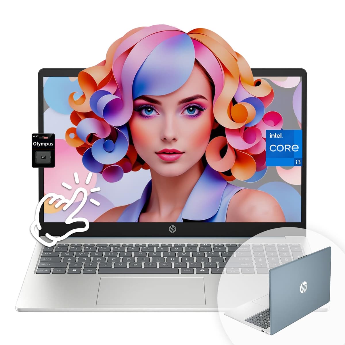 HP Laptop táctil 15.6" Full HD, Intel Core i3-N305 (hasta 3.8 GHz), 16 GB DDR4, SSD 1 TB, Cámara HD con privacidad, HDMI, Wi-Fi 6, Bluetooth, Antirreflejo, Carga rápida, Windows 11 Pro, Azul Moonlight