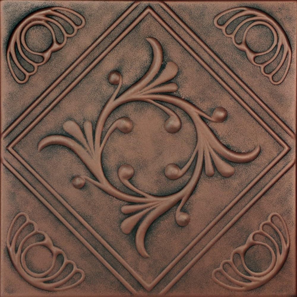 À LA MAISON CEILINGS R02 Diamond Wreath Foam Glue-up Ceiling Tile, Pack de 144, Antique Copper Orange r02aco-144