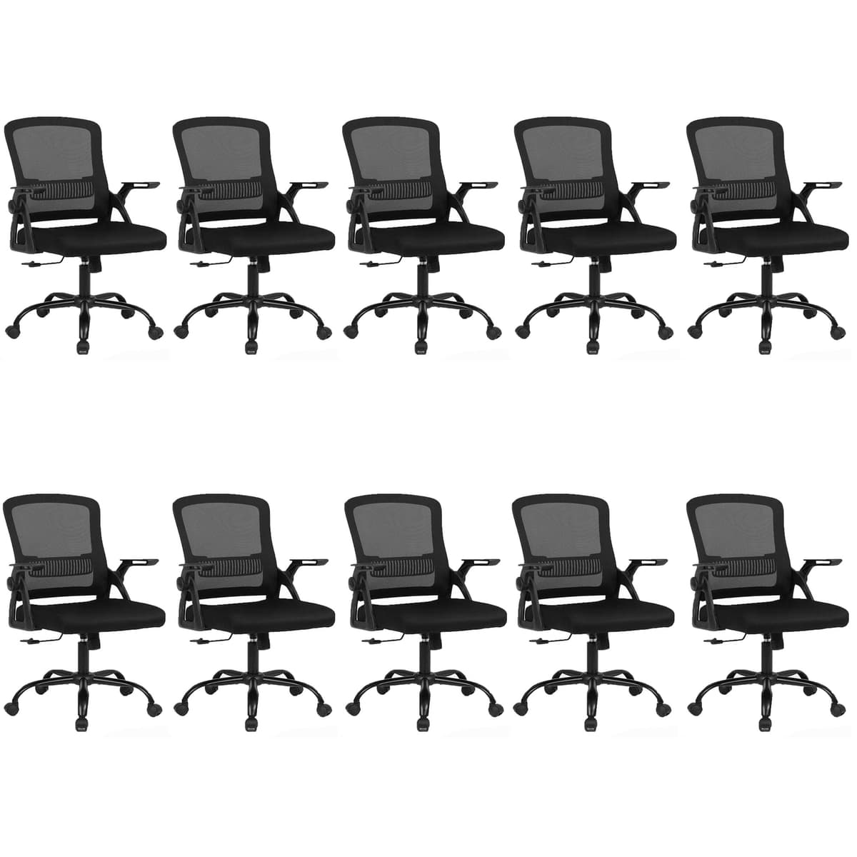 Ermnois Silla de Oficina Ergonómica con Soporte Lumbar, Malla Transpirable y Reposabrazos Abatibles, Ajustable (Negro) 5006SA01
