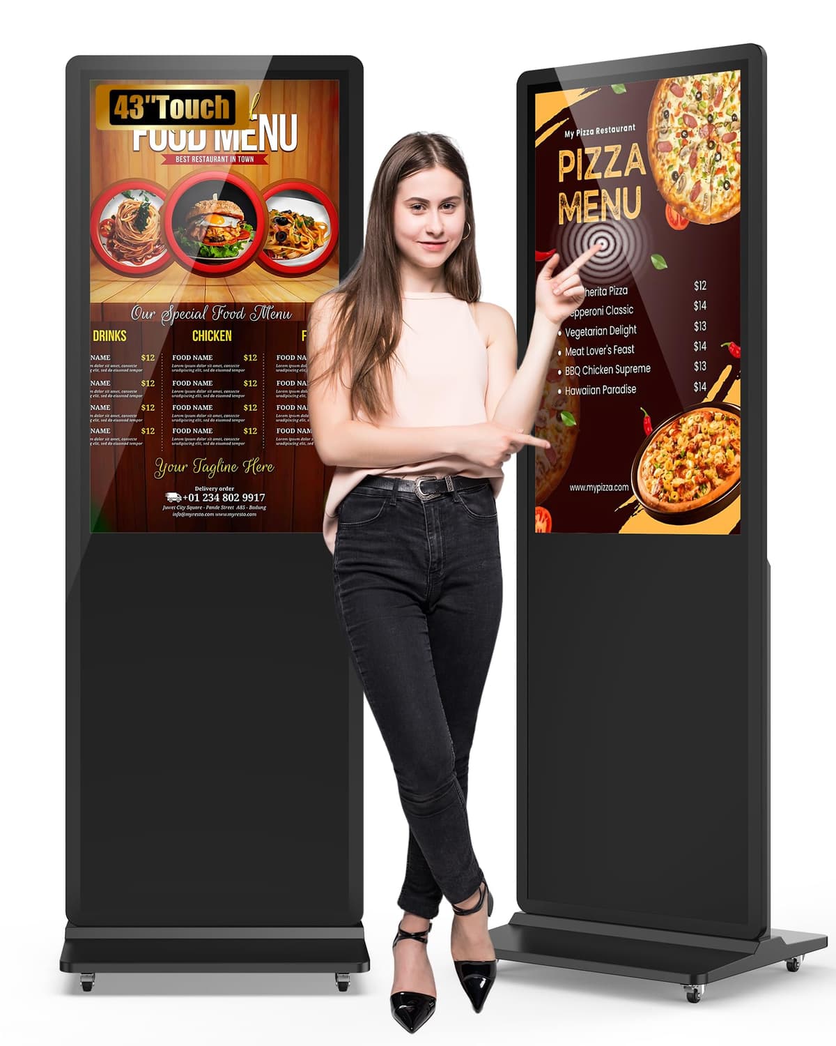 SIOXCFZ 43" Indoor Floor Standing Digital Signage - 2K Touchscreen Android Kiosk con Soporte, 2 Speakers SIOXCFZ20241111
