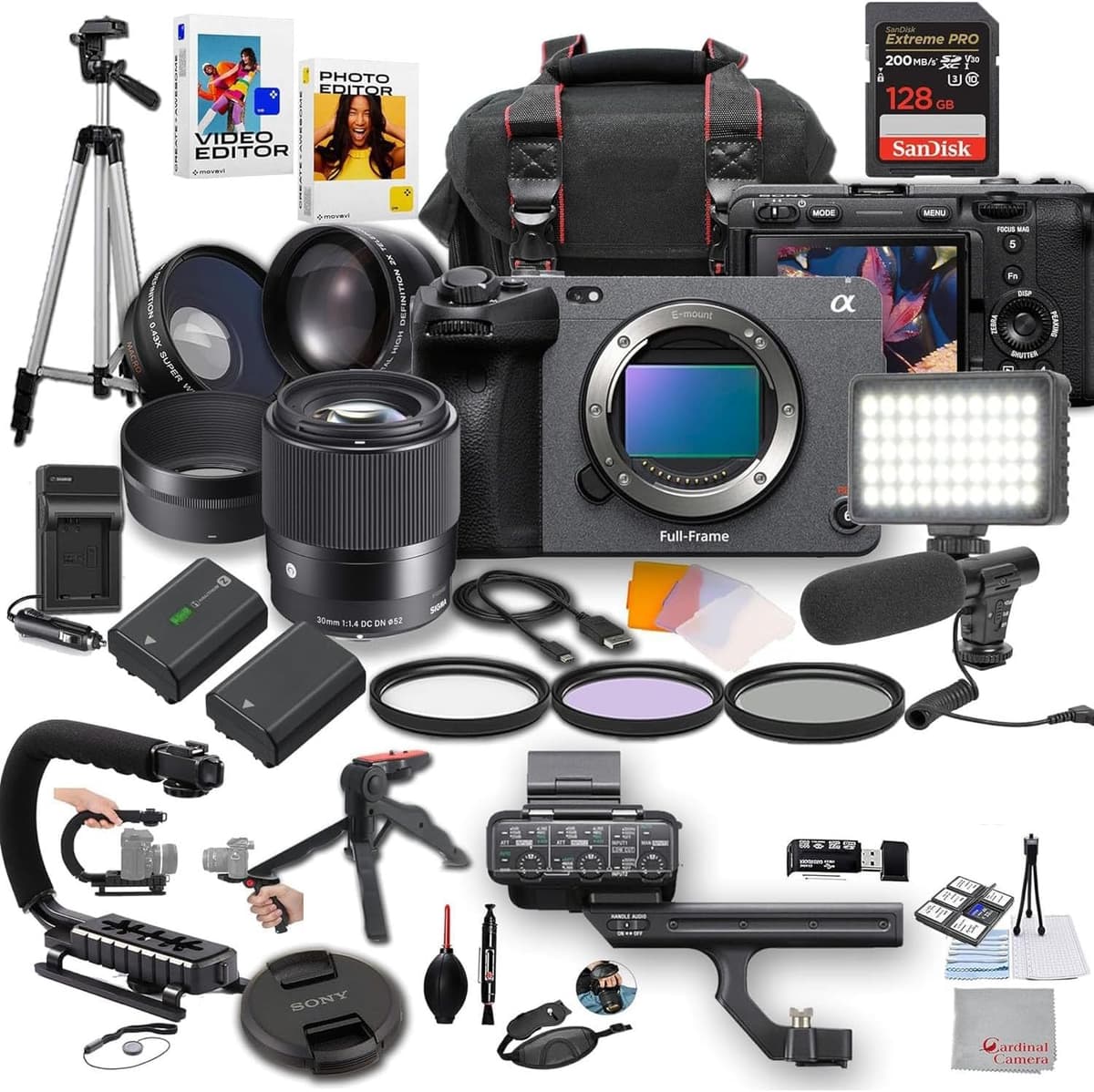 Sony FX3A Full-Frame Cinema Camera Bundle con Sigma 30mm f/1.4, LED, Mic, 128GB y Accesorios - Pro Video Bundle (36pc) FX3A-lens-0624