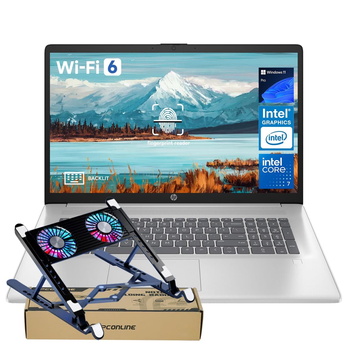 HP 2025 Laptop 17.3" FHD CORE 7 150U 32GB RAM 1TB SSD Fingerprint Backlit Webcam Wi-Fi 6 Windows 11 Pro Silver Bundle PCO Cooler TPN-I139
