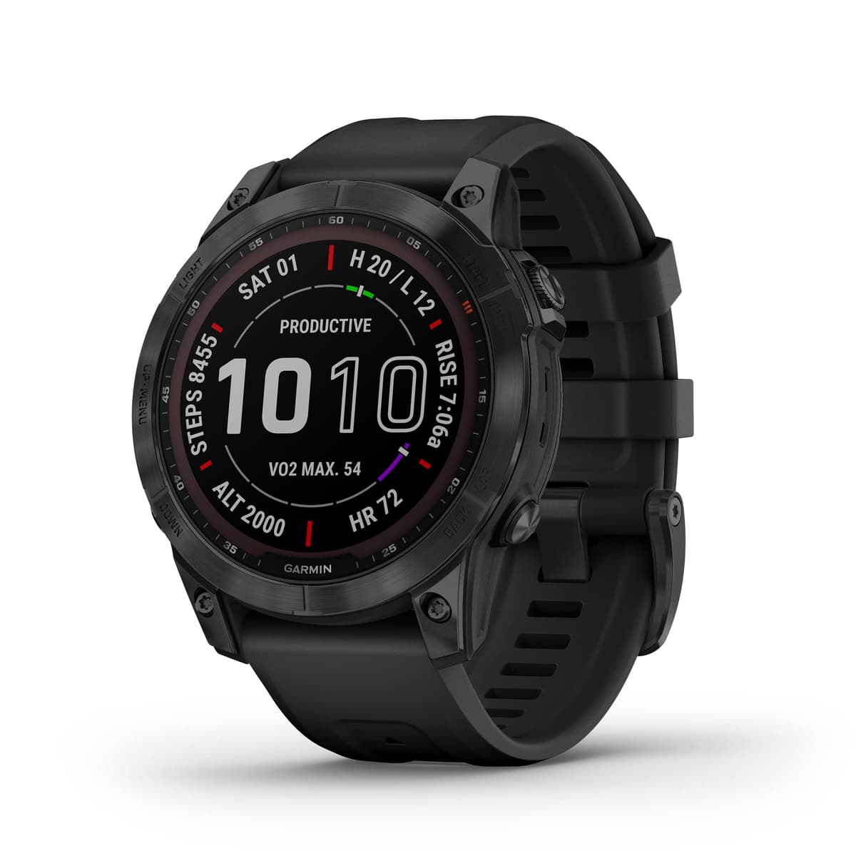 Garmin Fenix 7 Sapphire Solar (Reacondicionado), Smartwatch con Carga Solar, Reloj Outdoor Resistente con GPS, Pantalla Táctil, Funciones de Bienestar, Titanio Gris Carbón DLC con Correa Negra 010-02540-34-cr