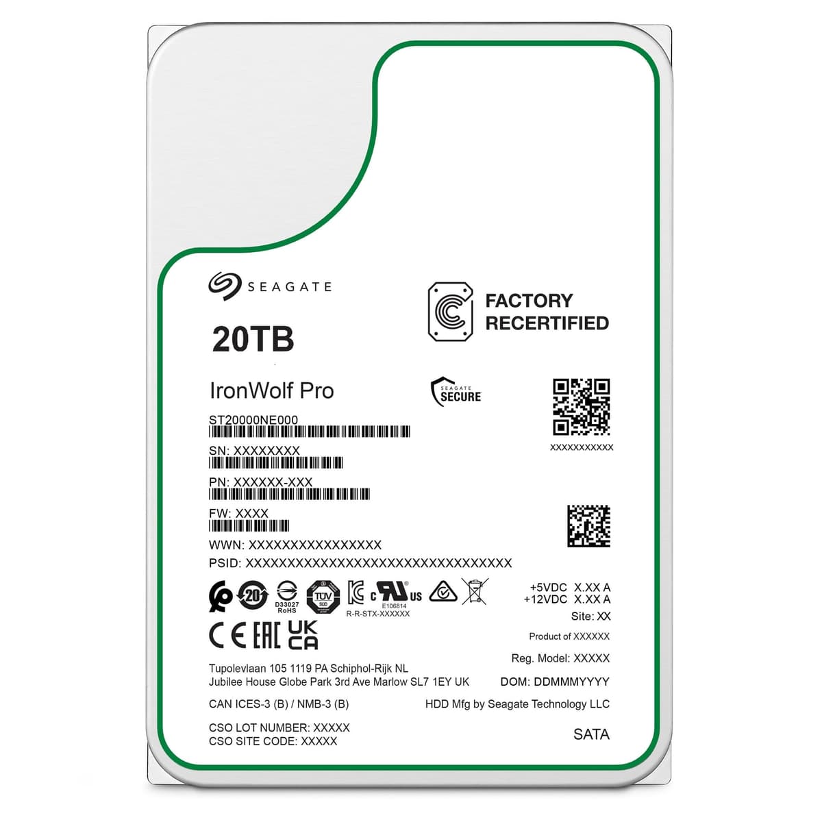 Seagate ST20000NE000 IronWolf Pro 20TB Unidad de Disco Duro Interna NAS HDD - CMR 3.5 pulgadas SATA 6 Gb/s 7200 RPM (Reacondicionada) ST20000NE000-cr