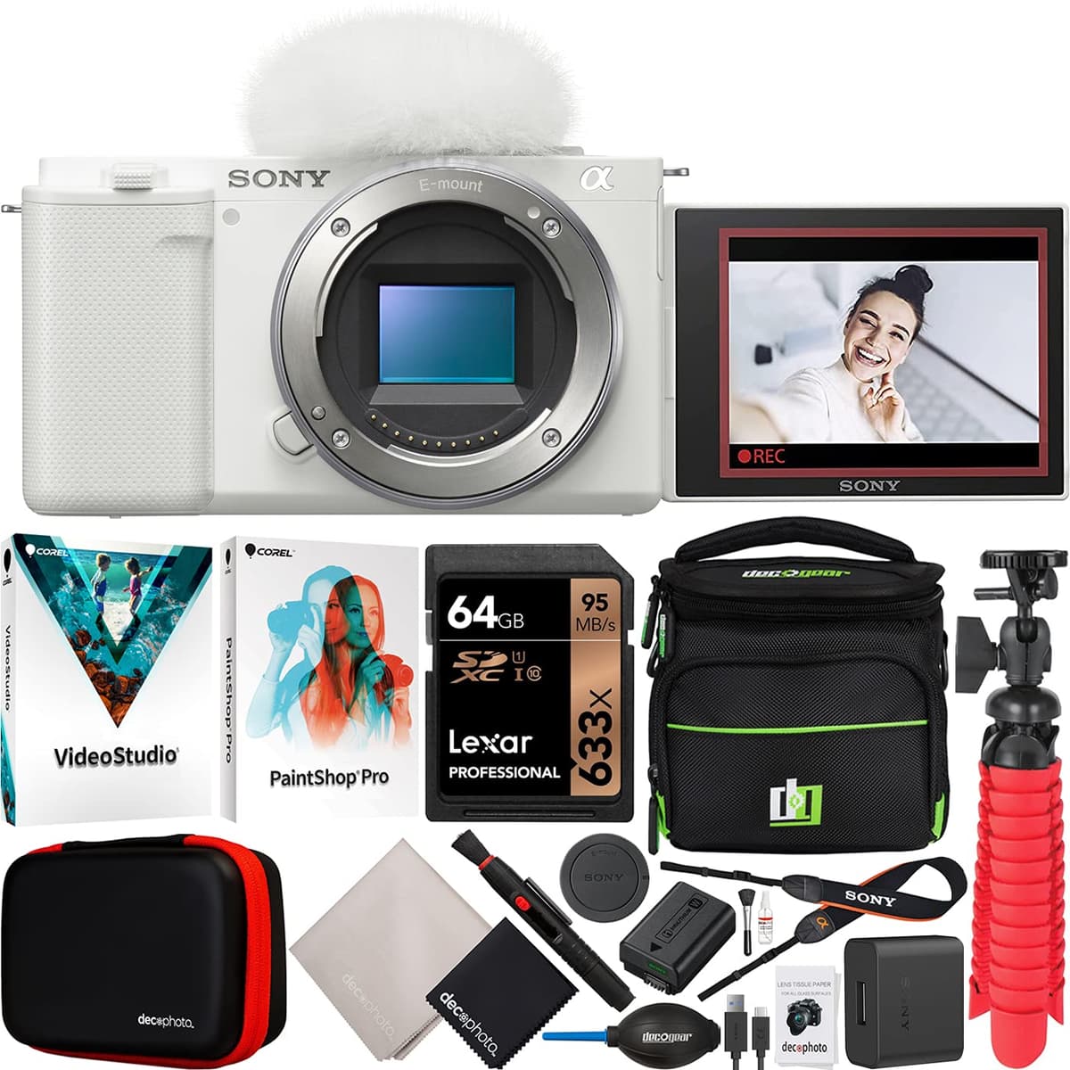 Sony ZV-E10 Cámara mirrorless APS-C para vlogging (cuerpo blanco) con kit de accesorios E4SNILCZVE10W