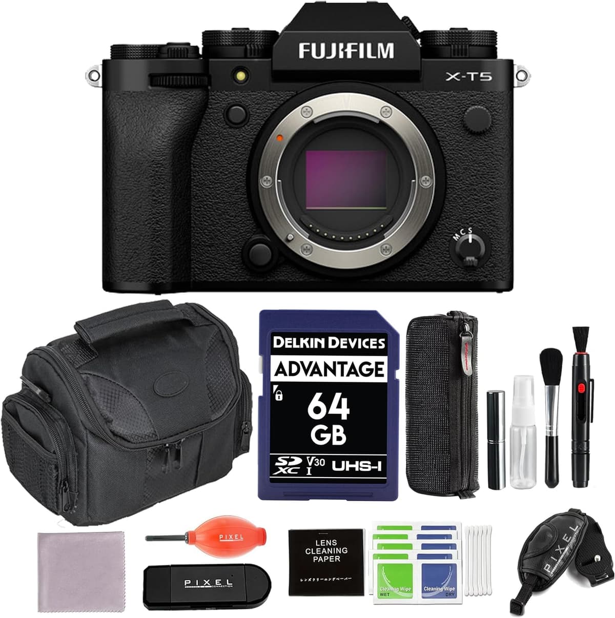 Pixel Connection Fujifilm X-T5 Mirrorless (Negro) Bundle 8 Items - 64GB, Gadget Bag, Card Reader y Más 16782301