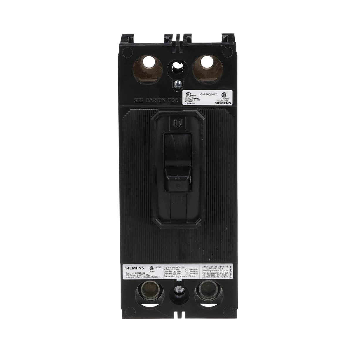 Siemens QJ22B150 Interruptor termomagnético Bolt-On 2P 150A 240V