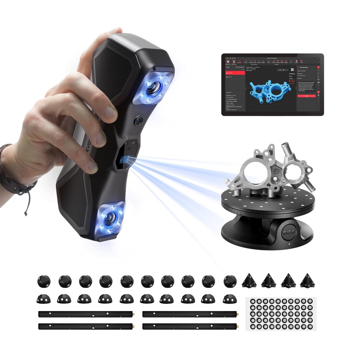 Revopoint MetroX - Escáner 3D Blue Laser, precisión metrológica hasta 0.01mm, hasta 60fps, con Auto Turntable RevoScan MetroX Advanced