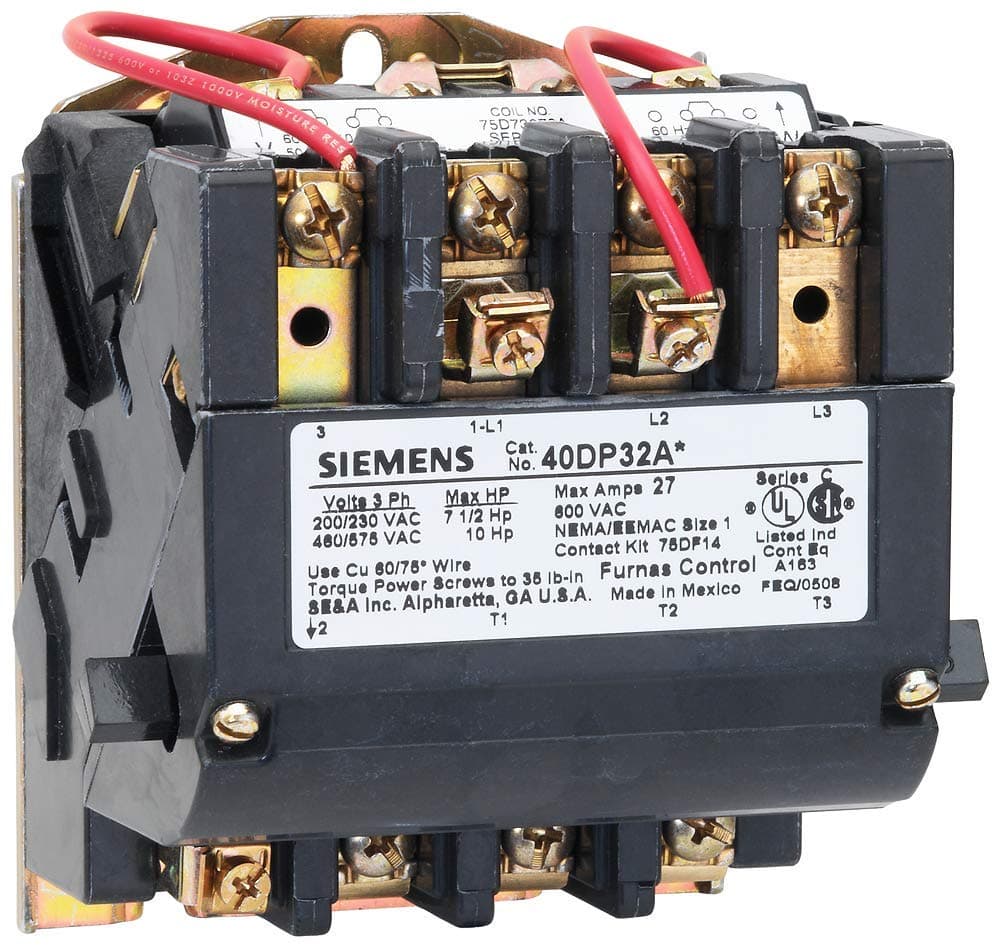 Siemens 40BP32AH Contactor magnético NEMA tamaño 00 no reversible 480V coil 9A 3 polos 1NO abierto