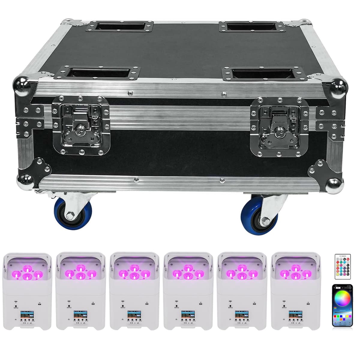 HOLDLAMP Luces par recargables 6 piezas con estuche, batería 9600mAh, 6x18W RGBWA+UV, APP/Remote/DMX512 para eventos ZQ01529X6HUS