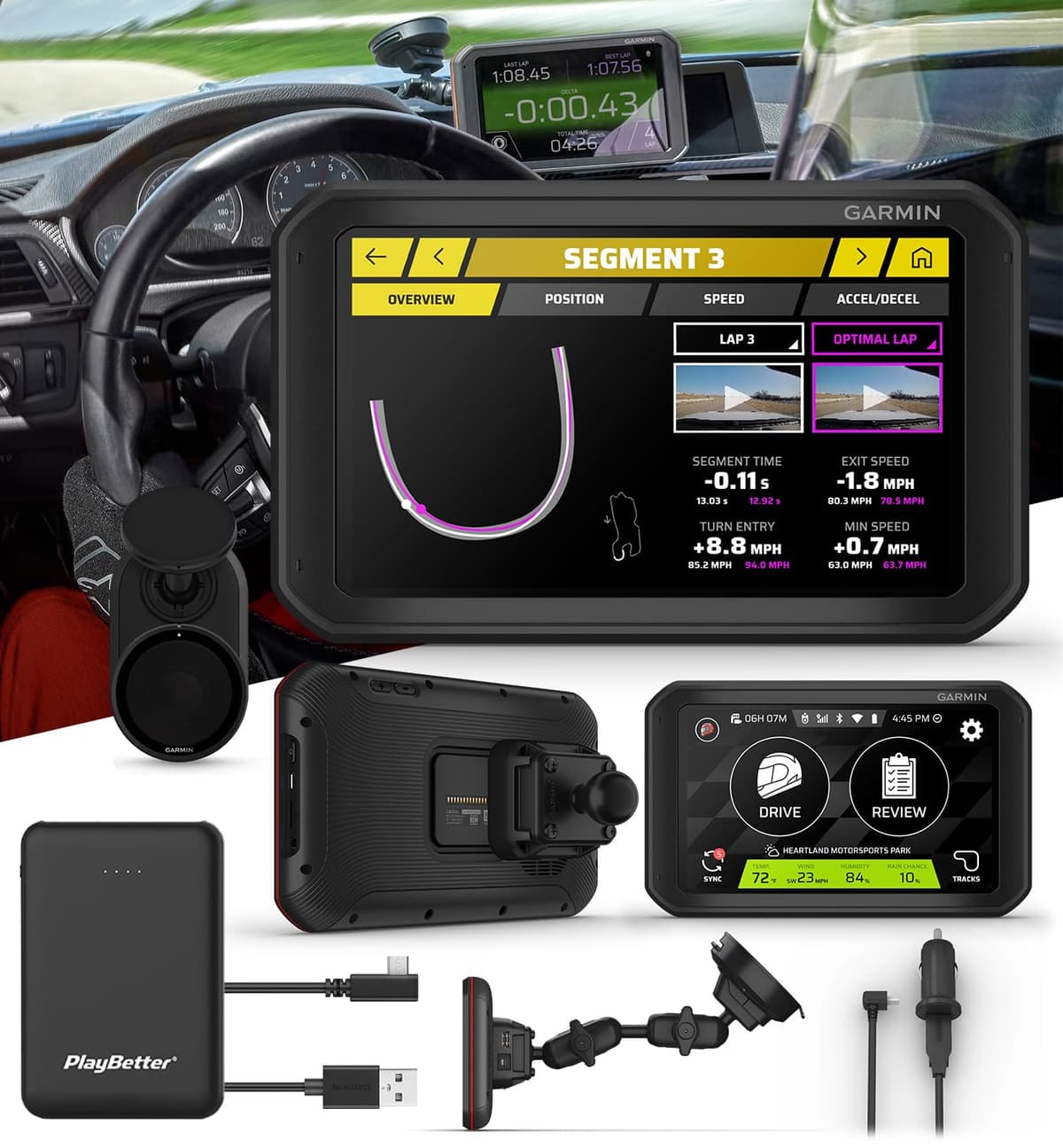 PlayBetter Garmin Catalyst Bundle 010-02345-00 + Z05 Laptimer GPS con cámara remota y powerbank 010-02345-00 (GPS) | Z05 (Charger)