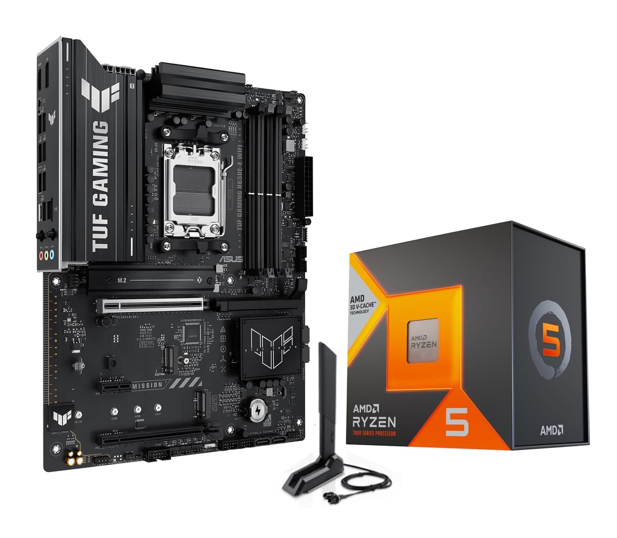 MICRO CENTER Procesador AMD Ryzen 5 7600X3D con placa base ASUS TUF Gaming B650E-E WiFi AM5 ATX (PCIe 5.0,3x M.2, Wi-Fi 6E, USB Tipo-C 20 Gbps) 7600X3DTUFGAMB650EEWF