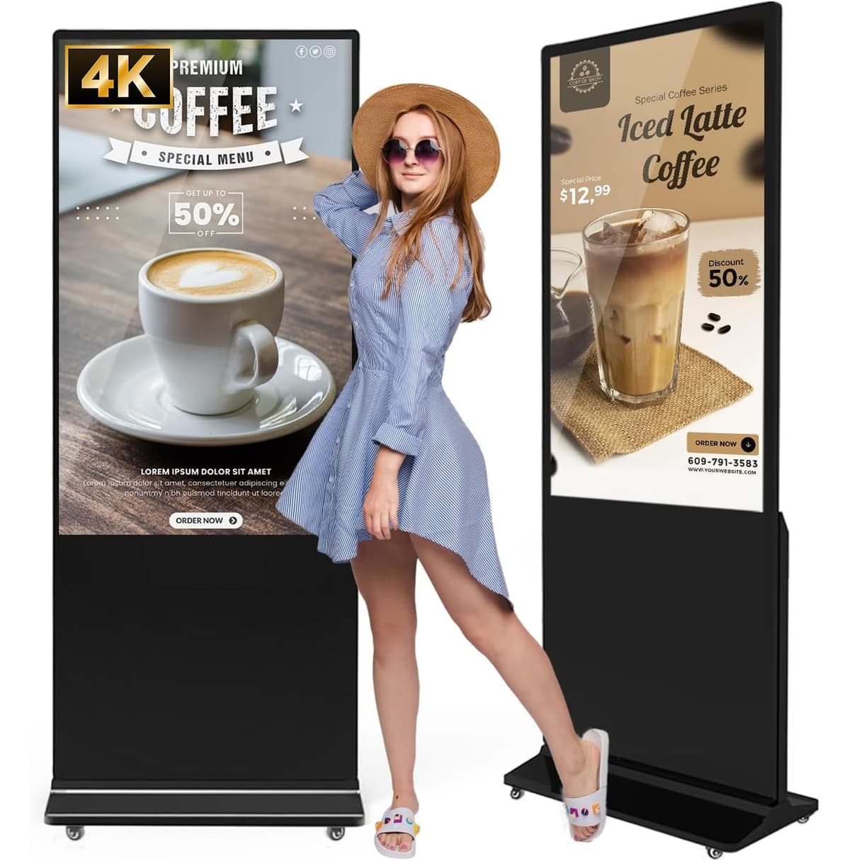 JIYANG 55" 4K Digital Signage interior con Android, WiFi, HDMI/USB y reproductor automático