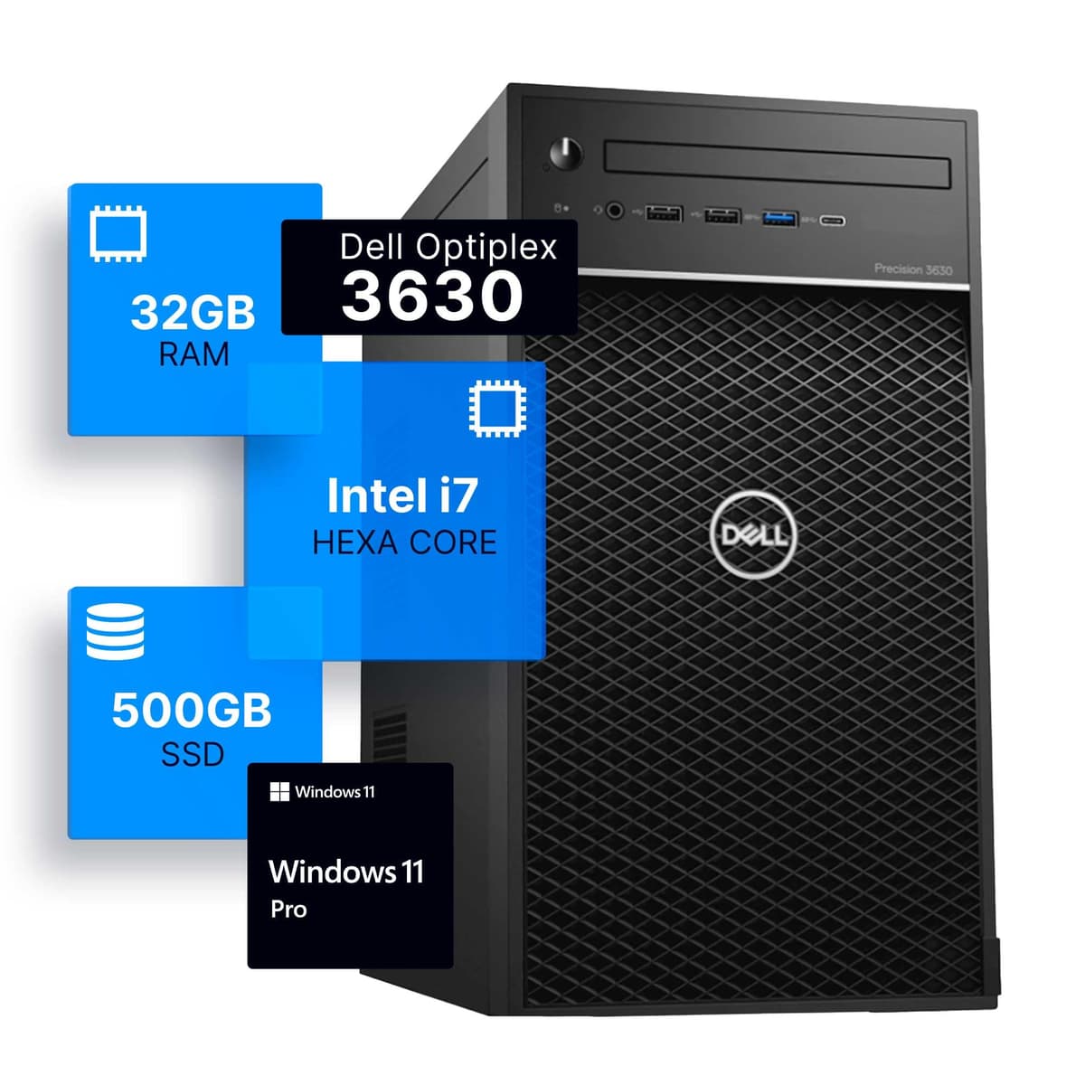Dell Precision 3630 Torre | Intel i7-8700 (3.4 GHz) | 32 GB RAM DDR4 | SSD 500 GB | Windows 11 Pro | PC de hogar u oficina (Reacondicionado)