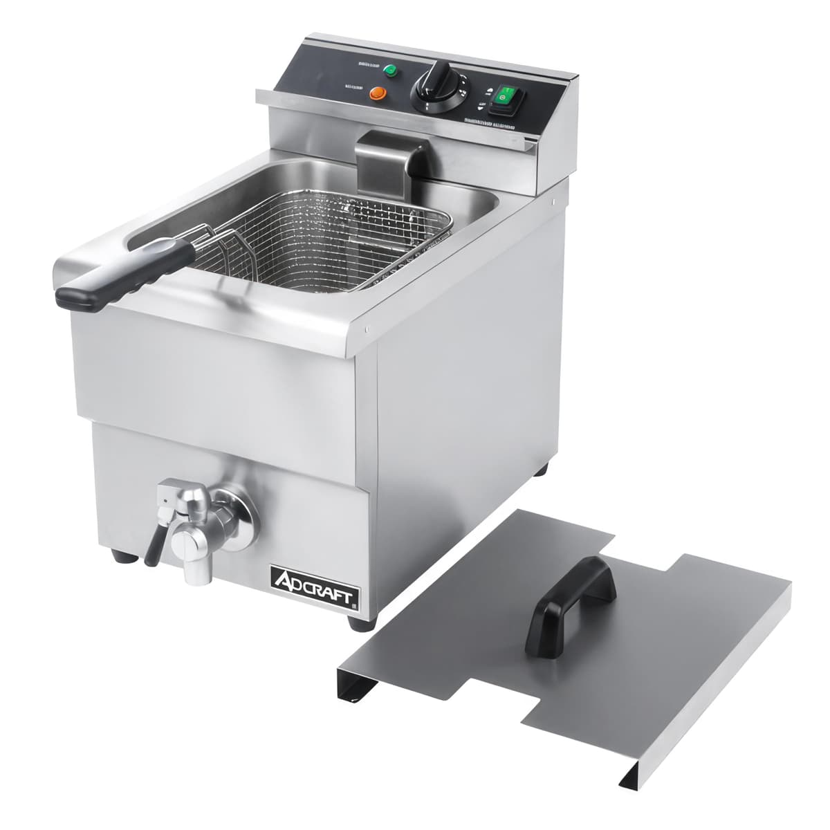 Freidora eléctrica de mesada Adcraft tanque único 6 L con grifo y control termostático DF-12L