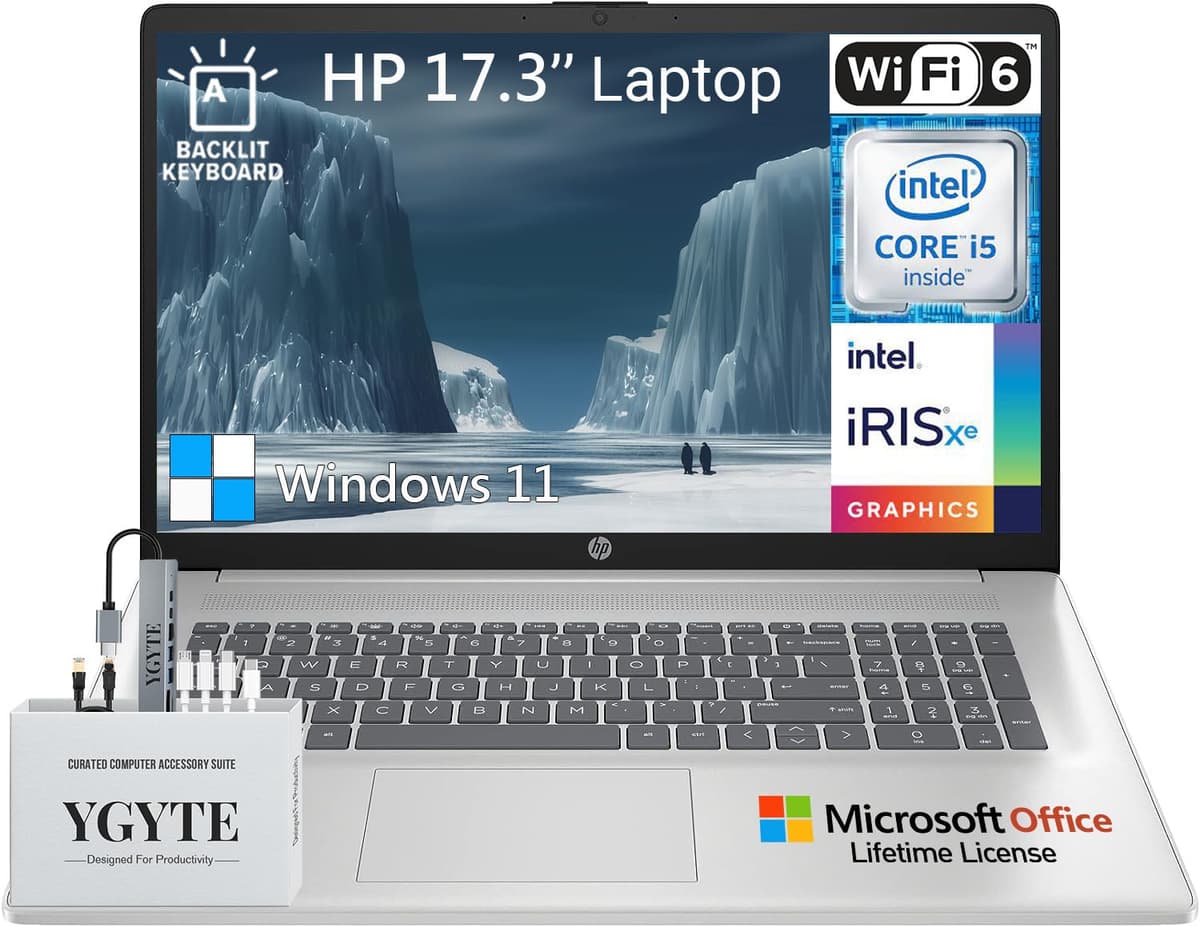 HP 17 Inch Laptop 17.3" FHD IPS Intel Core i5 32GB RAM 1TB SSD Windows 11 Home con Microsoft Office de por vida