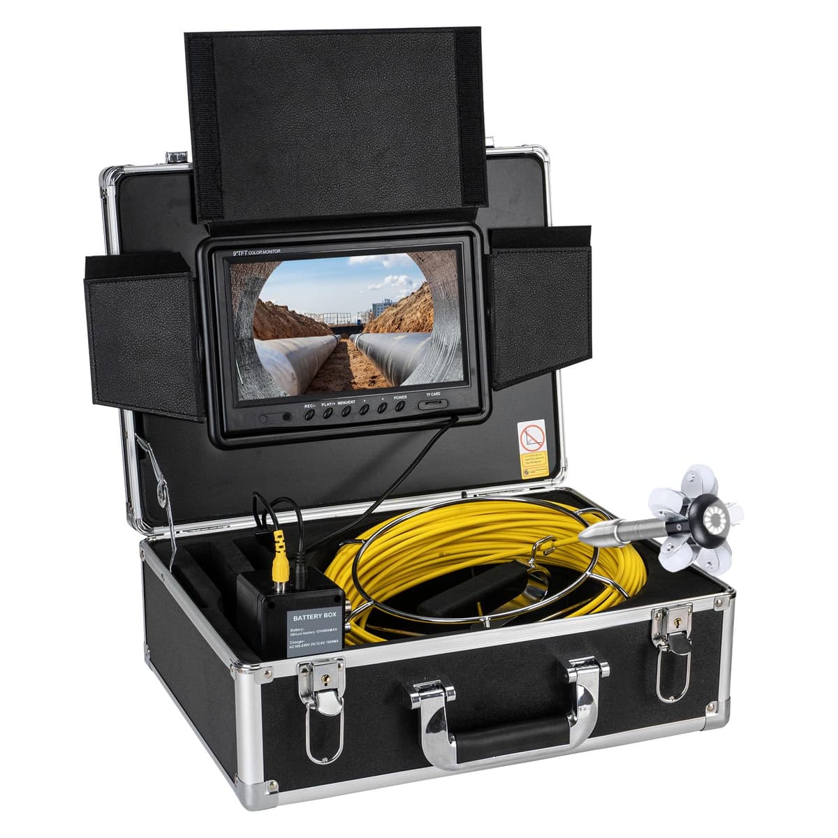 Sewer Camera 150FT JQKJCAM JQWP90A - Monitor 9", Cámara 23mm, Impermeable, Cable con Contador JQWP90A 50M DVR