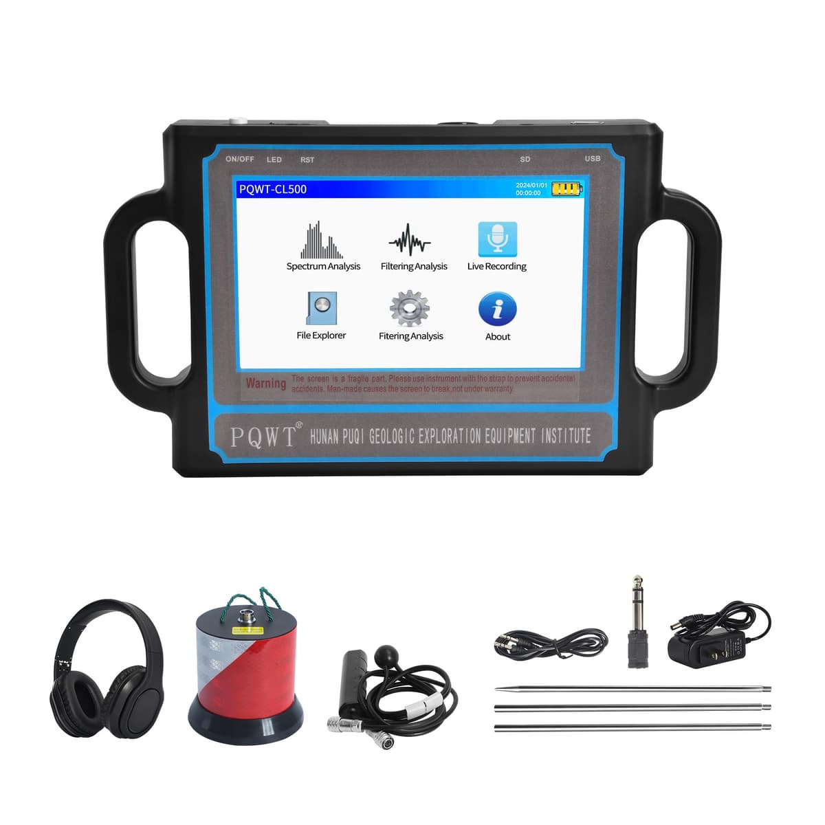Detector de fugas de agua PQWT CL500 con pantalla táctil y análisis de espectro