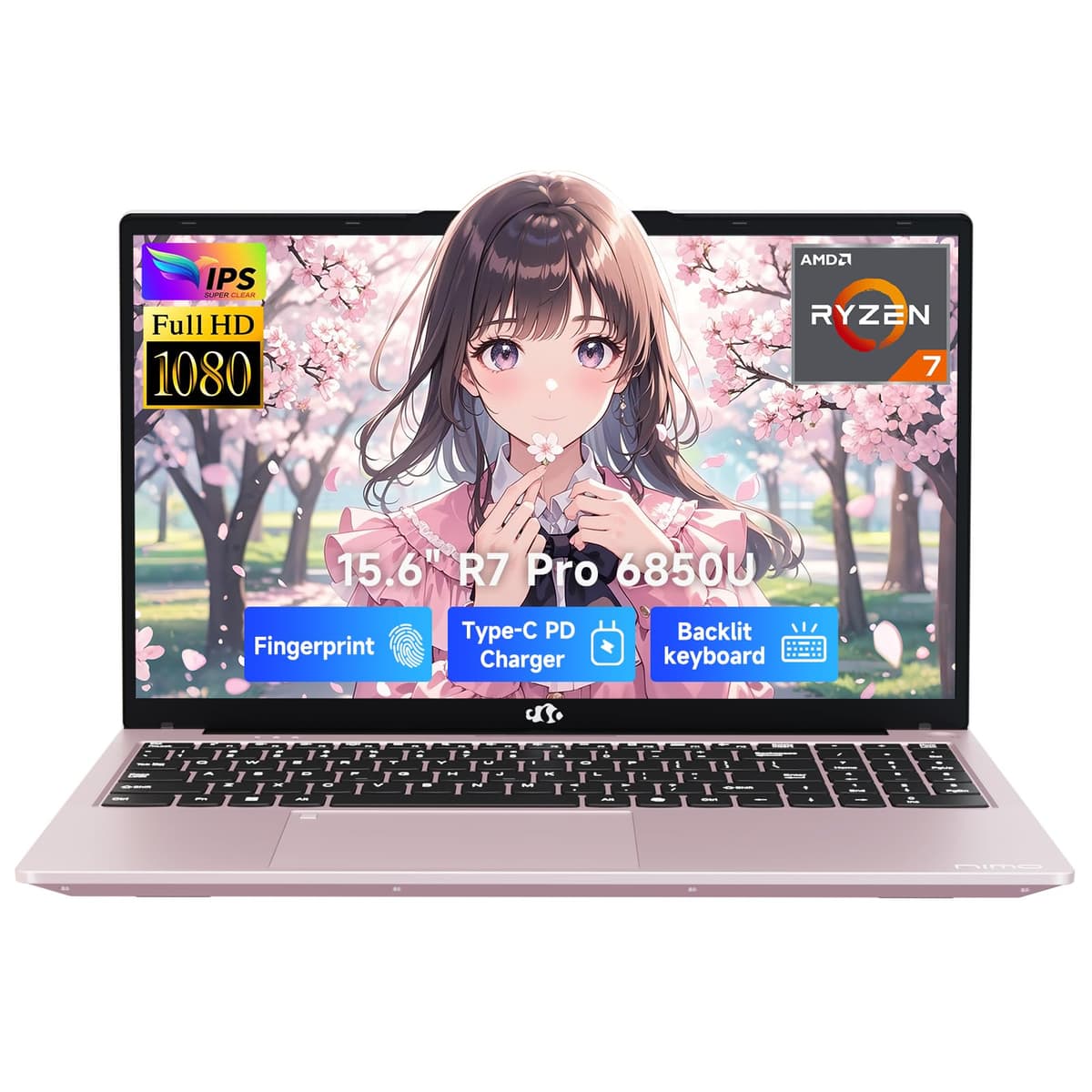 NIMO 15,6" Laptop para juegos ligeros, 8 núcleos AMD Ryzen 7 Pro 6850U, 16 GB LPDDR5 RAM, 512 GB SSD, GPU Radeon 680M (supera a i7-1360P hasta 4,7 GHz), pantalla IPS FHD, USB-C 100W, sensor de huellas y teclado retroiluminado ARN21B