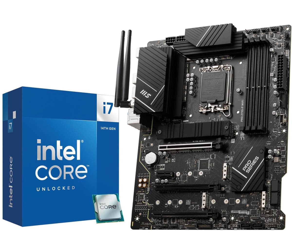 Centro Micro INLAND CPU Placa Madre Intel Core i7-14700K 20 Núcleos hasta 5.6 GHz Desbloqueado LGA 1700 Procesador de Escritorio con Gráficos Integrados más Placa Madre MSI PRO Z790-P WiFi DDR5 ProSeries 14700KPROZ790PWFD5