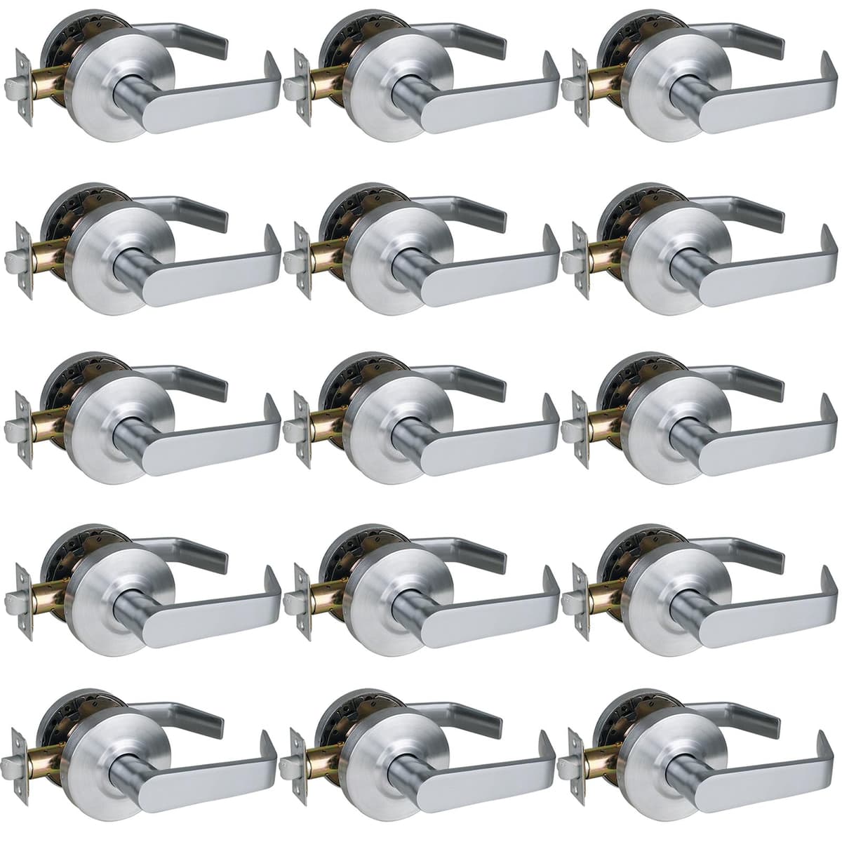 NEWBANG HARDWARE Juego de manijas de palanca para puerta de paso comerciales de servicio pesado, UL certificado y resistente al fuego 3 horas, sin llave para pasillo y clóset, acabado cromo satinado 26D, GRD2-72PS-15P GRD2-73PS15P