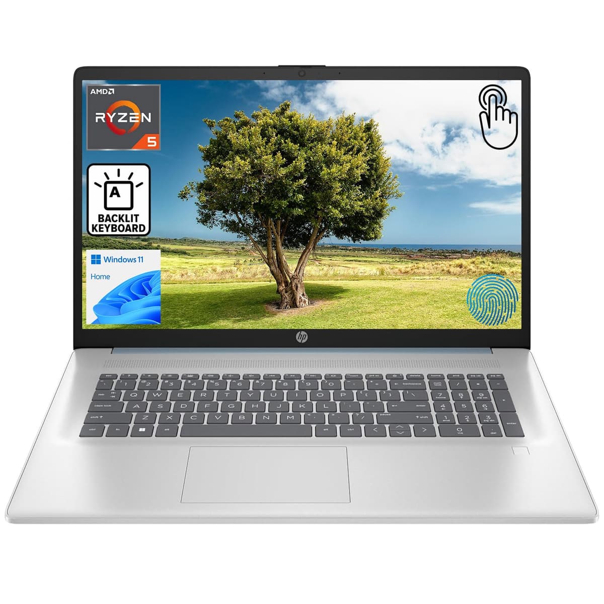 HP 17.3" HD+ Pantalla Táctil, AMD Ryzen 5 7430U, 64GB RAM, 2TB SSD, Webcam, HDMI, Teclado Retroiluminado, Lector de Huellas, Wi-Fi 6, Windows 11 Home, Azul 17-cp3602nr