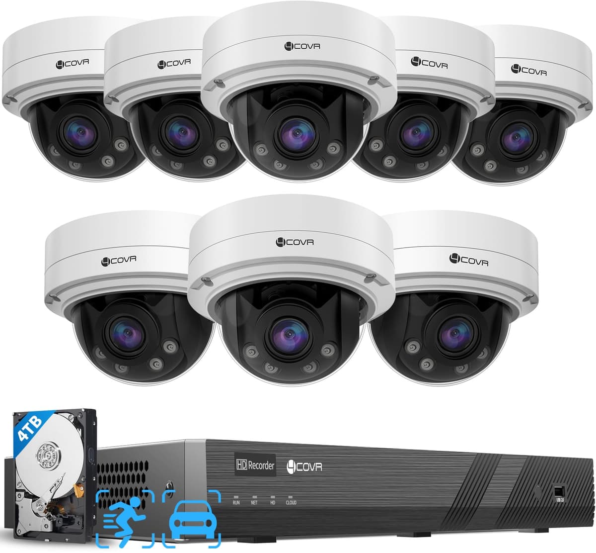 Forcovr 4COVR Sistema de videovigilancia PoE 16CH 8 cámaras 4K 5X zoom motorizado, NVR 4TB LY57BA8M1608