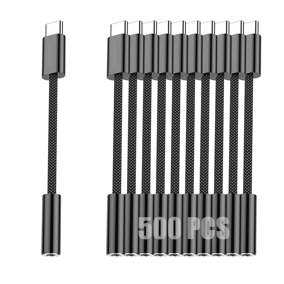 Fidioto Paquete de 500 Adaptadores Negro USB Tipo C a Jack de Auriculares 3.5 mm, Convertidor USBC a Jack de Audio, Cable Dongle USB C a AUX Compatible con 16/16 Pro Max/16 Pro/16 Plus, iPad Pro, etc.