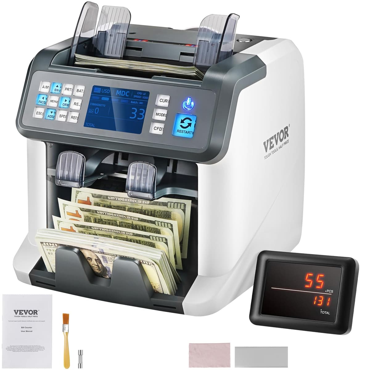 Contadora de billetes VEVOR AL-955 con detección múltiple de falsos y contador por valor AL-955 Money Counter Machine