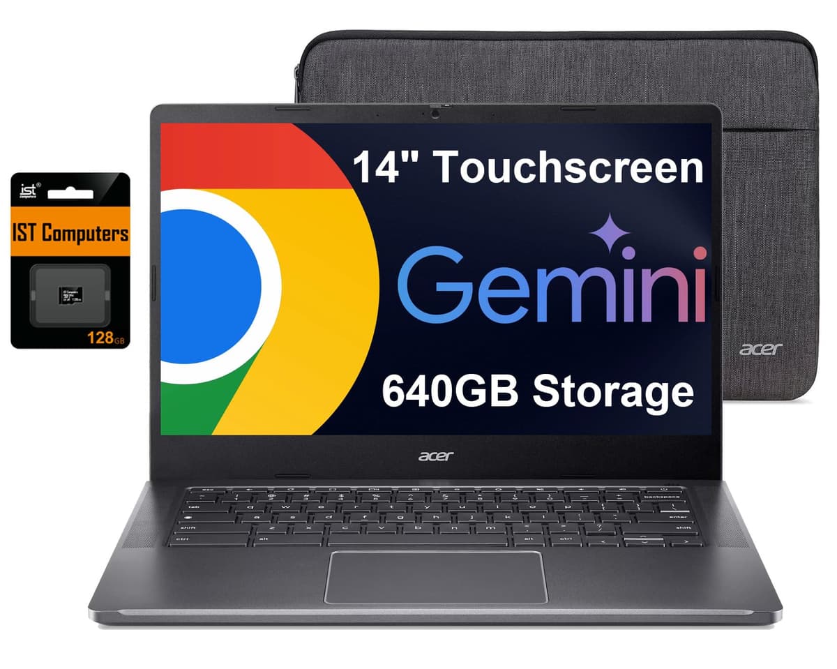 ist computers Acer Chromebook Plus 514 con Google AI (Pantalla táctil FHD de 14", Intel i3-N305 de 8 núcleos, 8 GB RAM, 640 GB almacenamiento, 2 TB en la nube) para empresas y estudiantes, batería de 11 horas, cámara 1080p, Chrome OS
