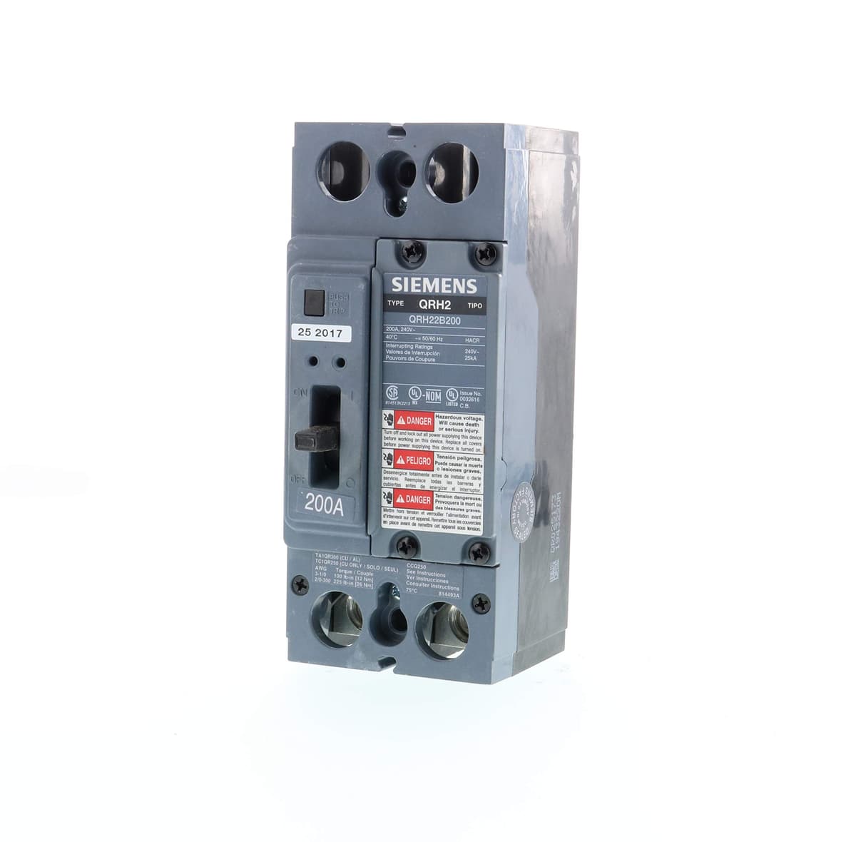 Siemens Interruptor térmico 200 A 2 polos tipo QR 25 kA US2:QRH22B200