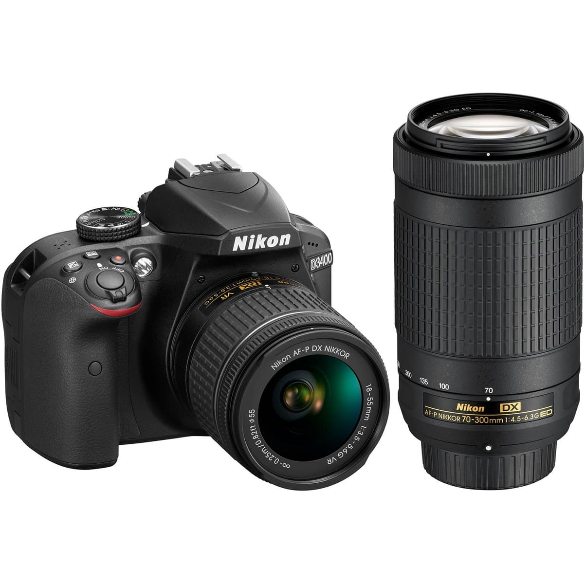 Nikon D3400 Cámara DSLR 24.2MP con lentes AF-P 18-55 VR y 70-300 mm (1573B) - (Reacondicionada) K-100972-CR