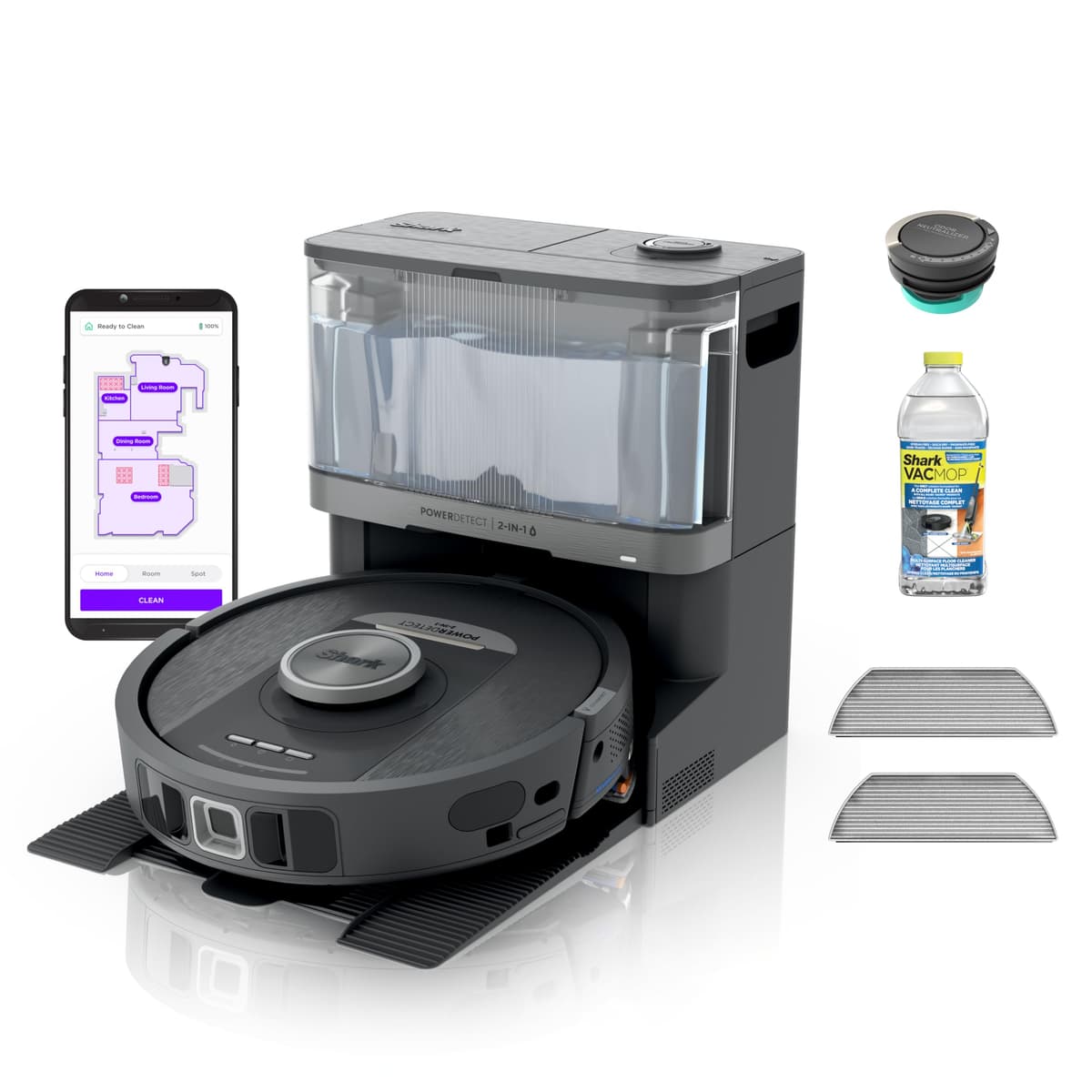 Robot aspirador y trapeador Shark PowerDetect NeverTouch RV2820YE con base auto-vaciado y autorelleno