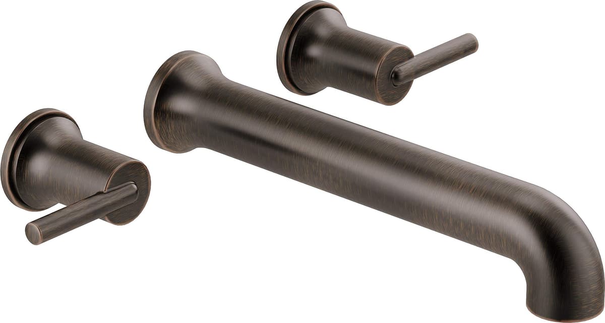 DELTA Grifo de Pared para Baño de 3 Agujeros, Grifo para Lavabo de Baño en Bronce Frotado con Aceite para Tocador, Bronce Veneciano T5759-RBWL (Válvula No Incluida)