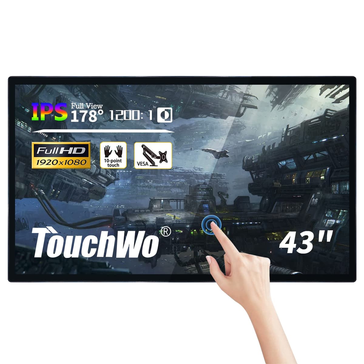 TouchWo 43" Capacitive Multi-Touch Industrial Monitor 1080p - USB/VGA/DVI/HDMI TWWBHD430T