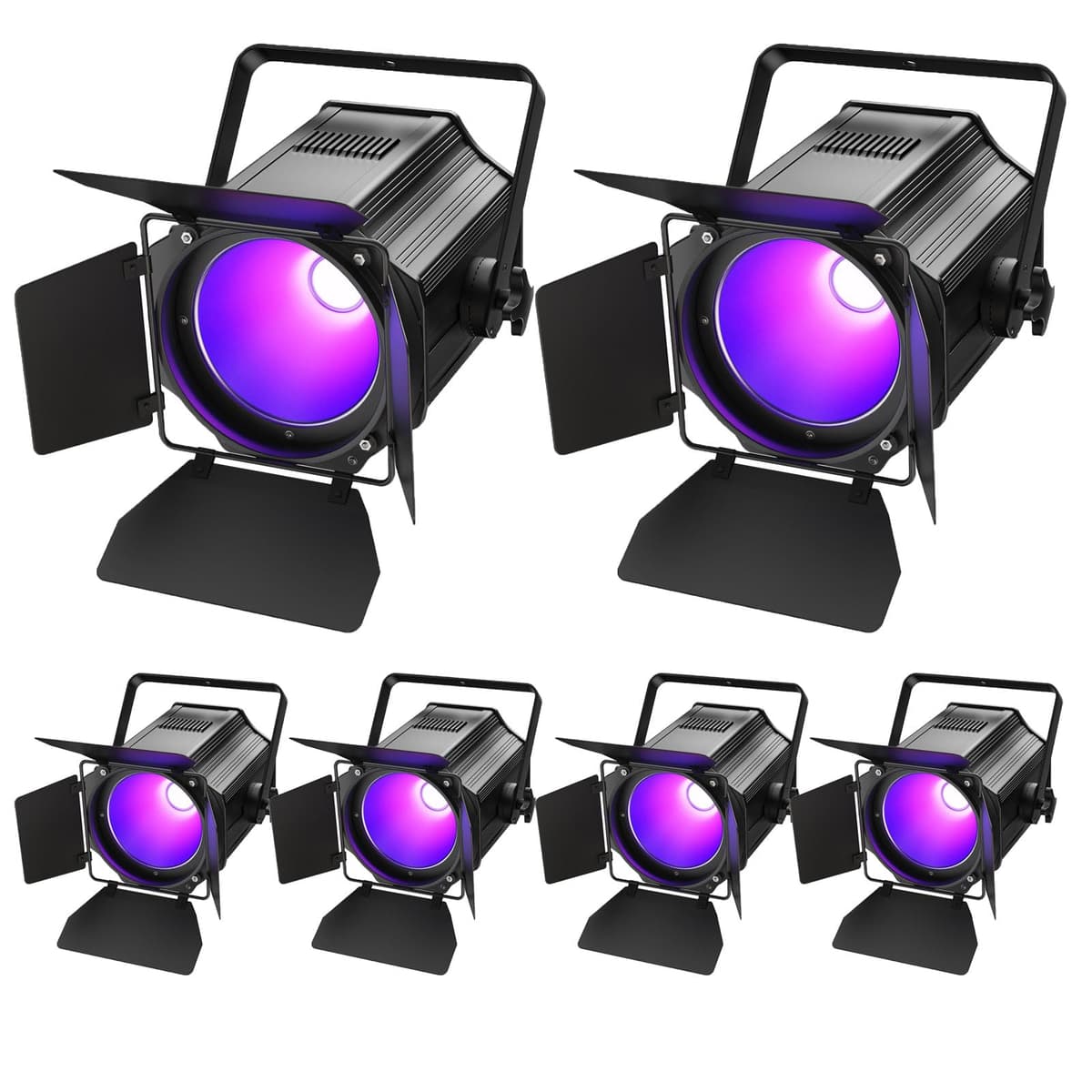 Nitehop 200W Stage Par Light RGBWA+UV 6in1 COB con barn doors - Uplight profesional (6 Pack) ZQ09013