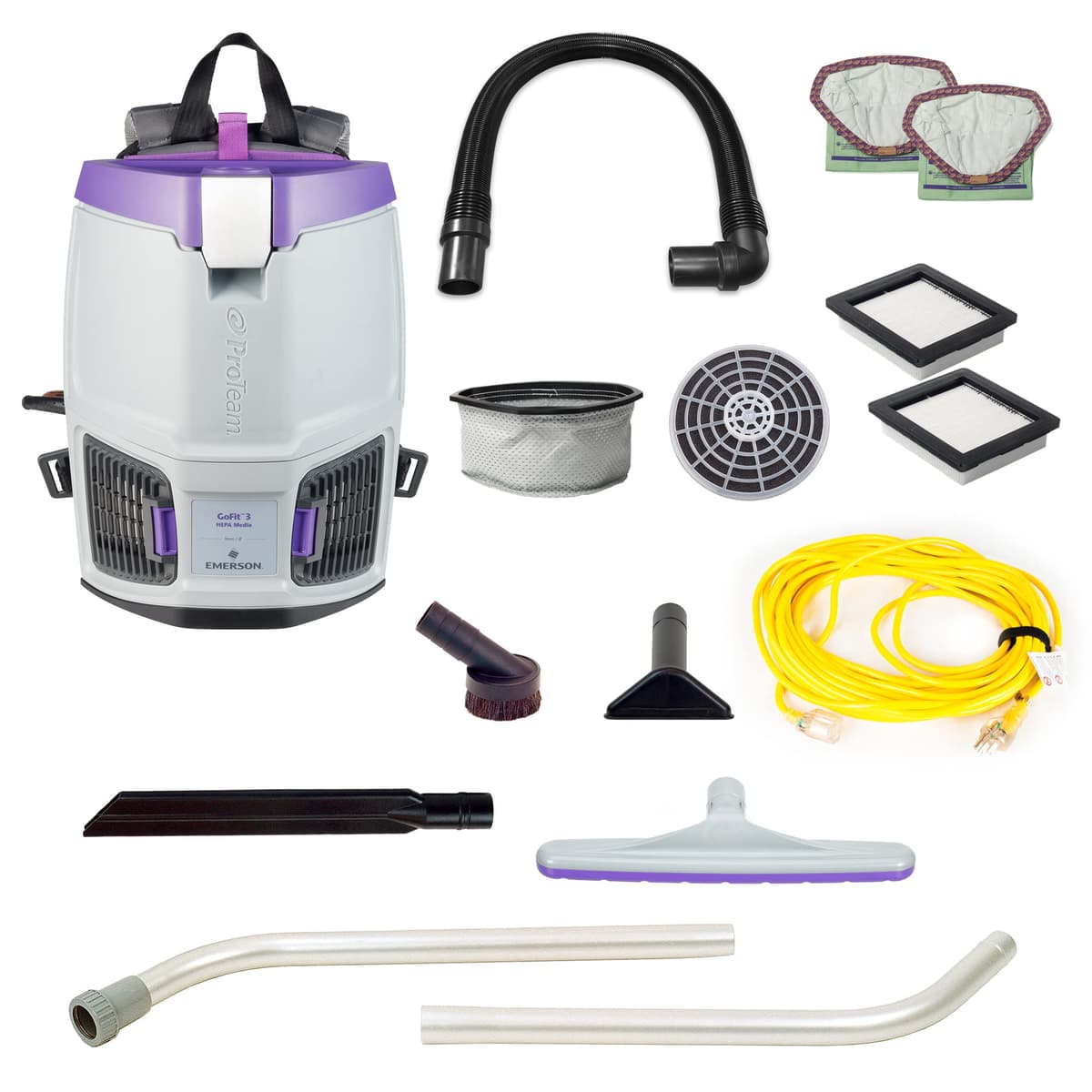 Aspiradora Comercial de Mochila ProTeam GoFit 3 con Kit de Herramientas Xover de 2 Piezas para Múltiples Superficies, 3 qt, con Cable 107714