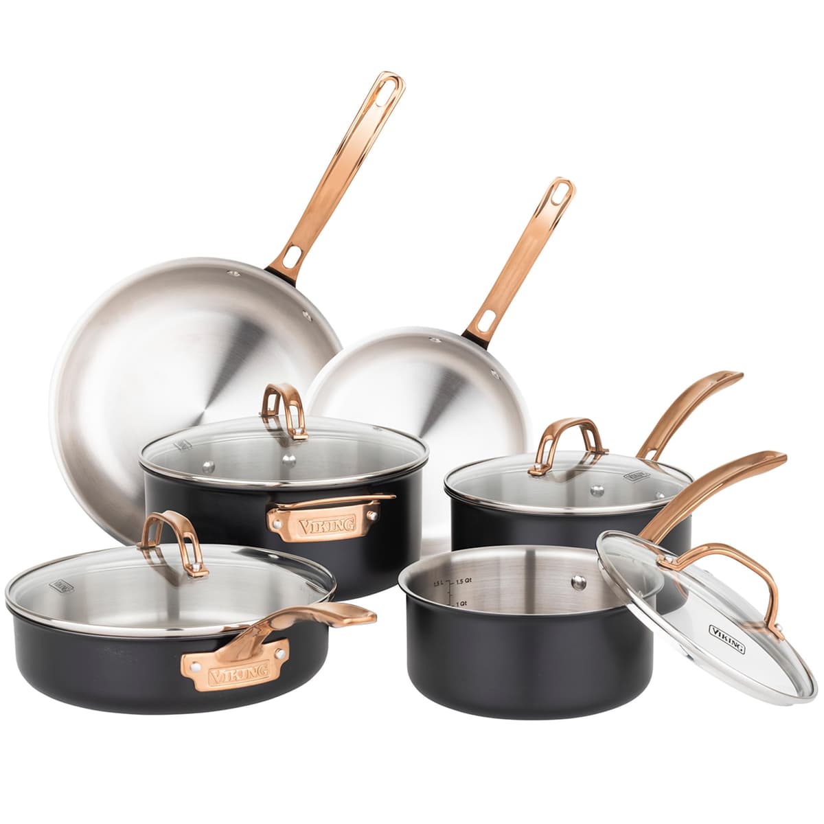 Viking Juego de Cocina 10 Piezas 3-Ply Acero Inoxidable Negro con Toques en Cobre 40011-9990BCC