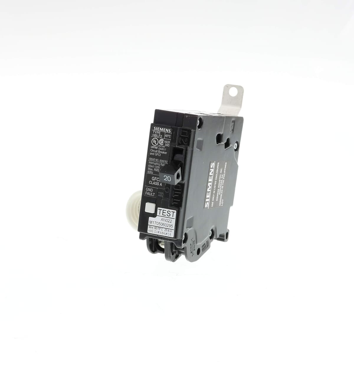 Siemens Interruptor GFCI 20 A unipolar tipo BLF 65 kA Bolt-On US2:BF120AHH