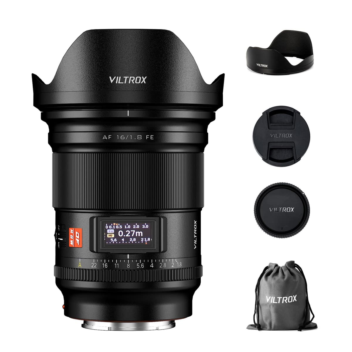 VILTROX 16 mm F1.8 FE para Sony E-Mount, lente gran apertura F1.8, autoenfoque, gran angular full frame para cámaras mirrorless Sony E-Mount Alpha a7II a7III a7RIII a7RIV a7S a7SII a9 a7C WY-16mm L