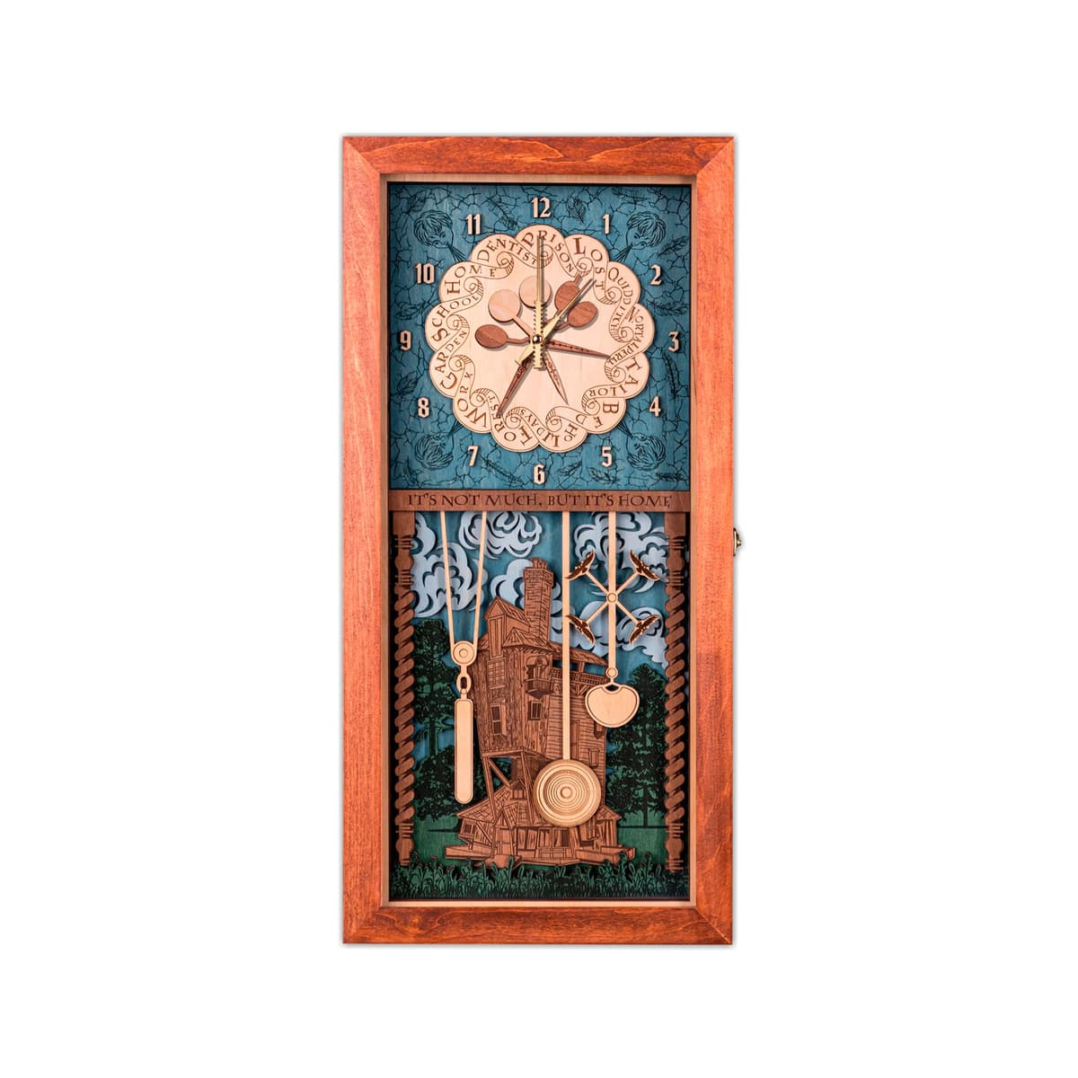 Reloj de pared 3D estilo Weasley ZE WOOD, madera rojiza grande y silencioso