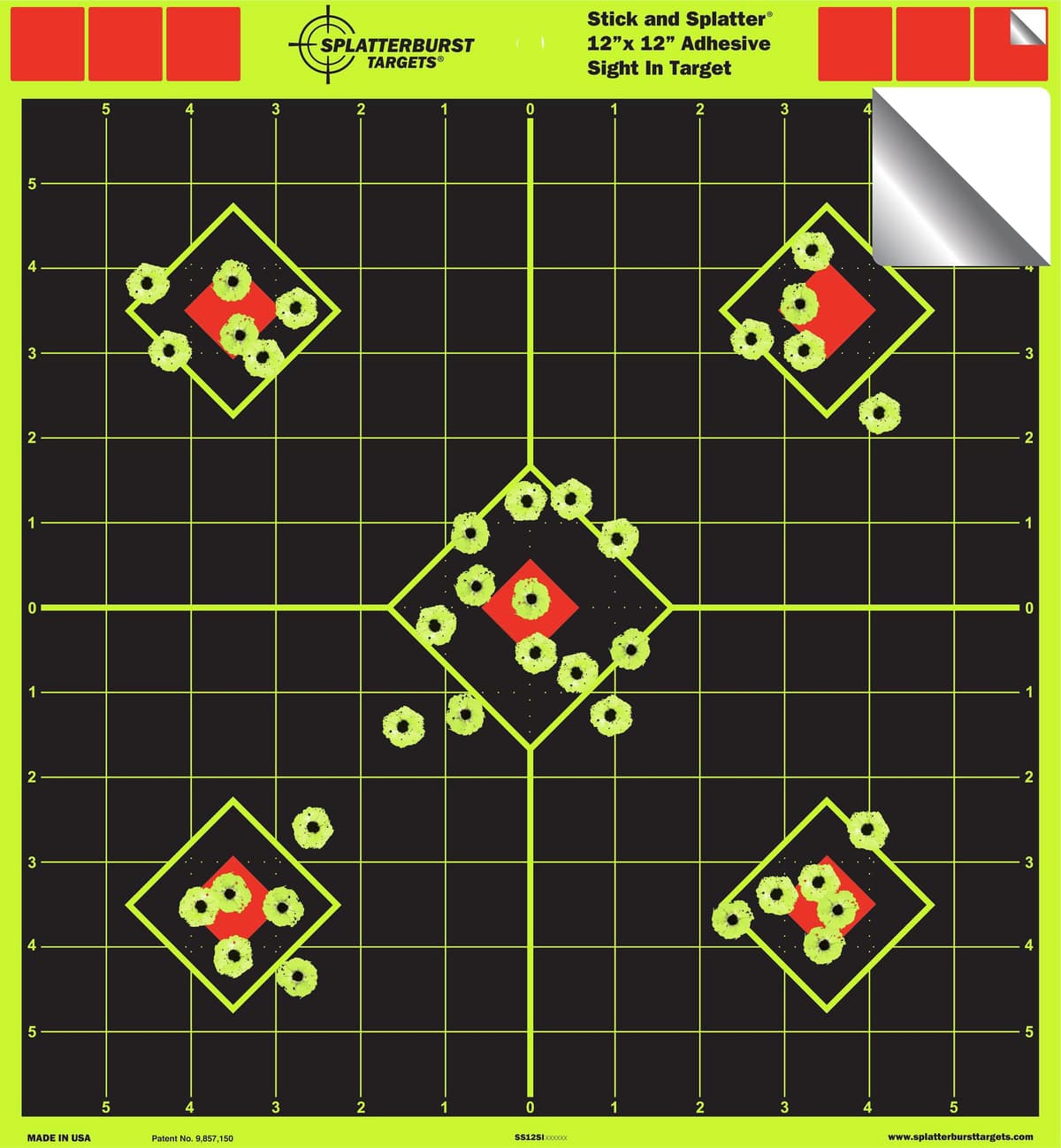 Splatterburst Targets - 12 x 12 inch Sight in Stick & Splatter Self Adhesive Shooting Targets