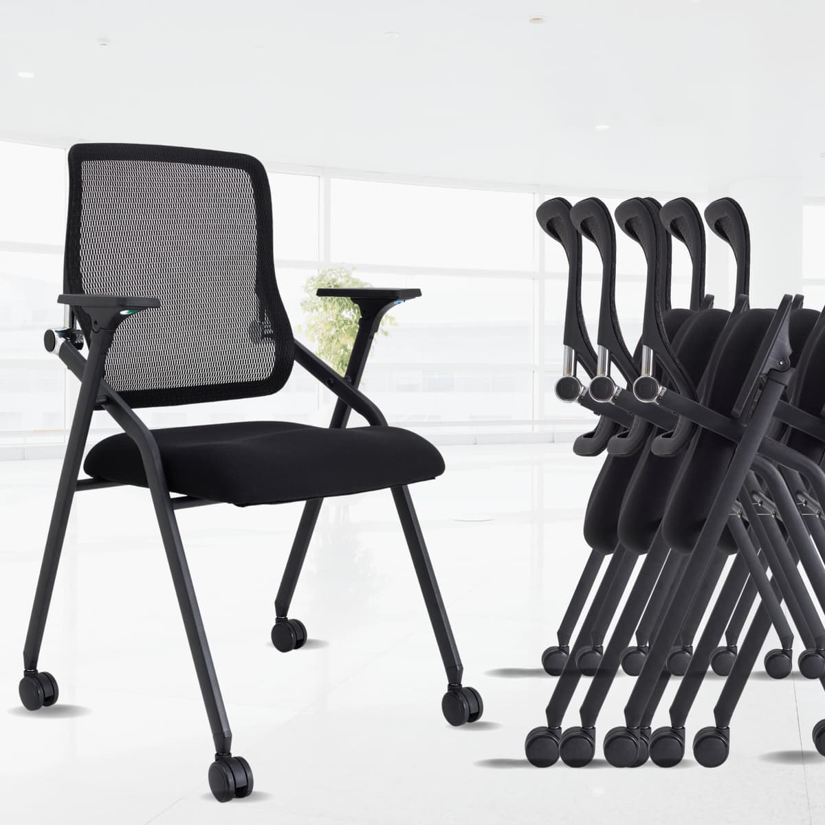 BROBRIYO 8-Pack sillas apilables y plegables para sala de conferencias con soporte lumbar 8 Pack BRY-001-01