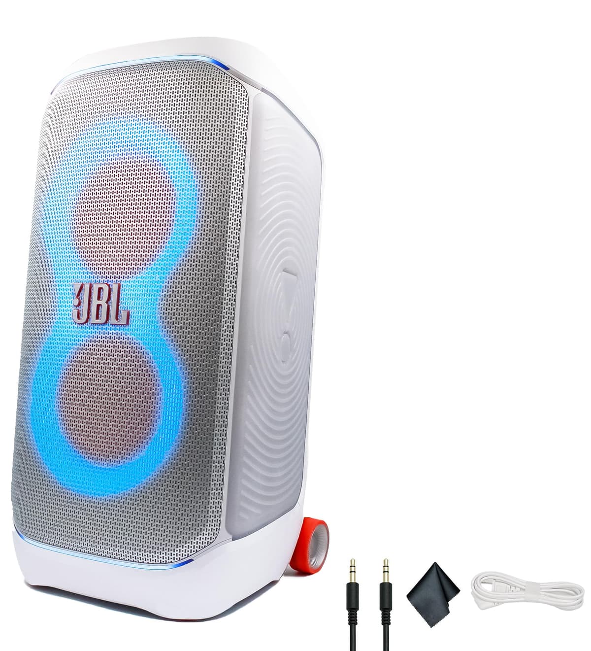 JBL PartyBox Stage 320 (Blanco) - Parlante inalámbrico portátil resistente a salpicaduras de 240W - 12 horas de reproducción - Sonido potente y graves profundos + Cable AUX JBLPARTYBOX320WH_EDI_1