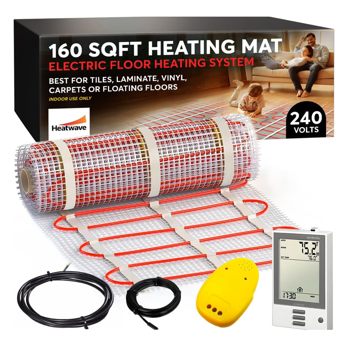HEATWAVE Sistema eléctrico de calefacción de piso 160 sqft 240V con termostato programable HW2012B
